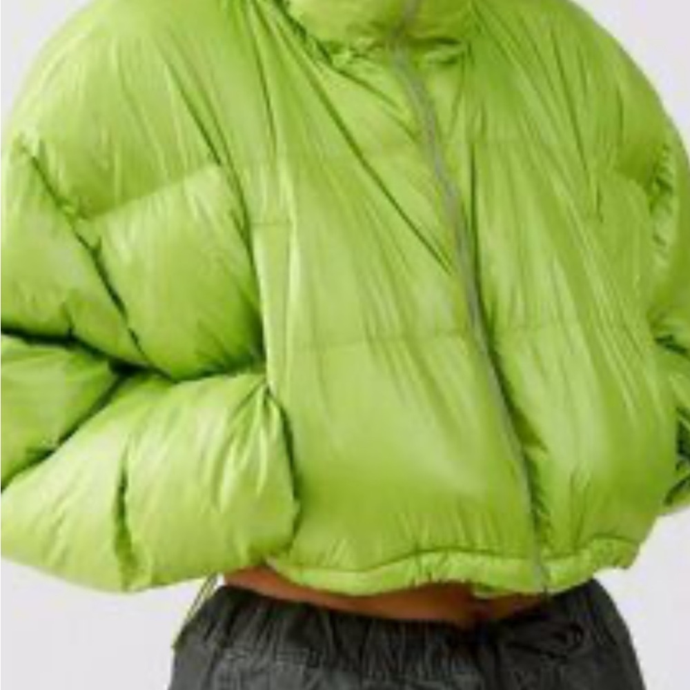 Lime Green Puffer Jacket with Quilted Design and Oversized Fit